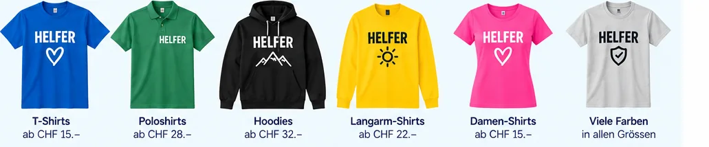 Helfershirts in mehreren Farben und Textilvarianten