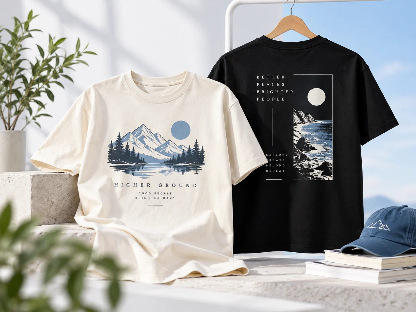 Moderne Merch-Shirts mit kreativen Prints und stilvoller Produktdarstellung